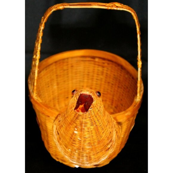 Vtg 1970s Natural Woven Small Duck Basket Tan Chicken Bird Country Farmhouse - Picture 2 of 12